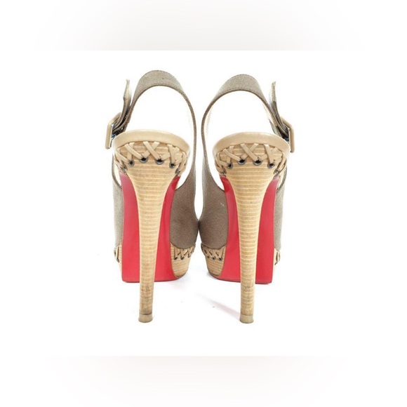 Christian Louboutin Taupe Canvas Indiana Slingback Platform pumps - Picture 4 of 8